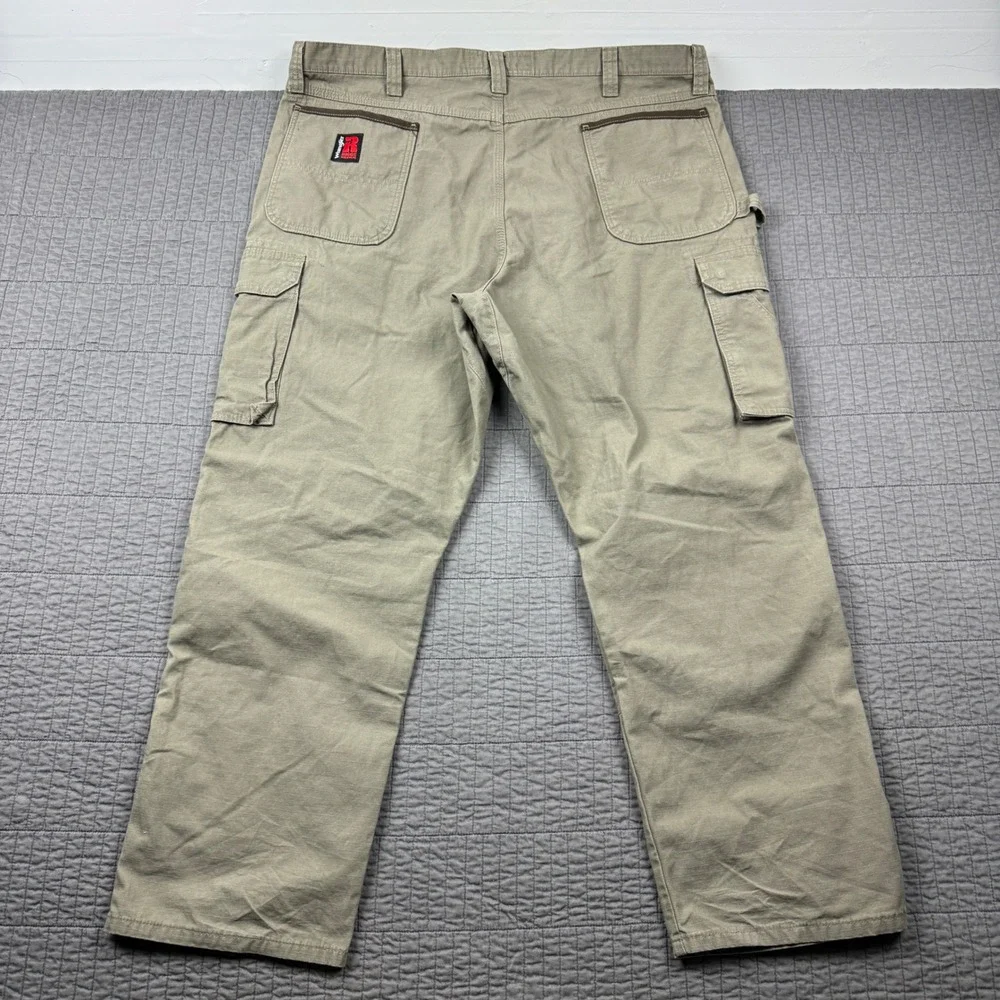 Wrangler Riggs Workwear Mens 42x30 Tan Ripstop Cargo Pants Double Knee Utility
